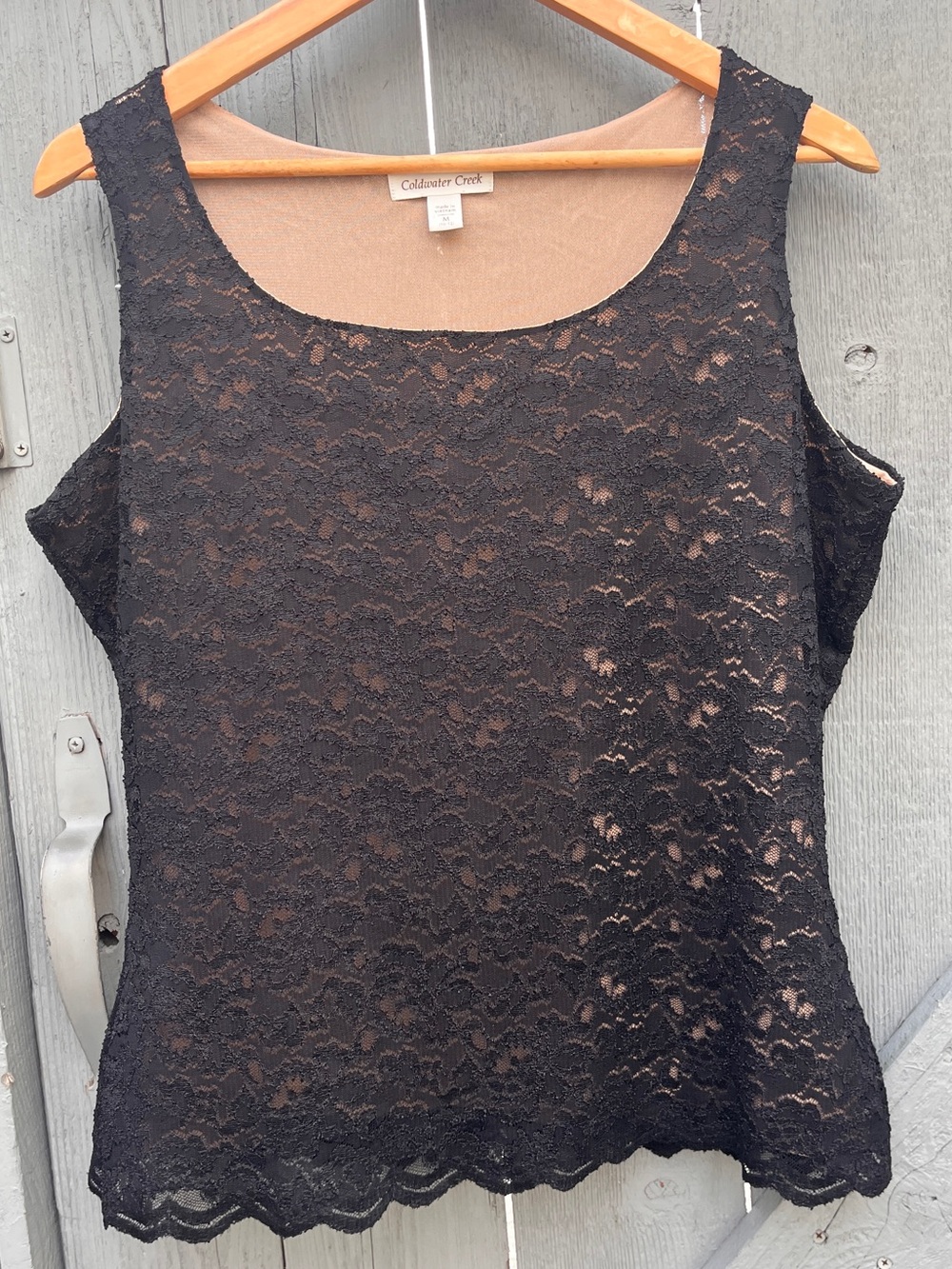 Coldwater Creek Lace Camisole Black Nude Lining Size Medium RUNS LARGE